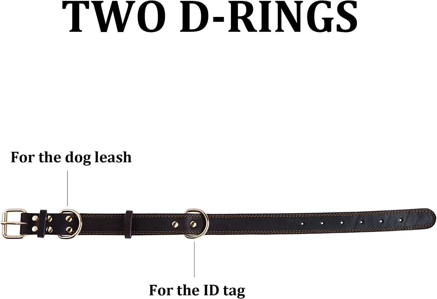 Leather Dog Collar Genuine Brown for Medium Dogs（M:1" Wide 15.2-19.2" Neck）