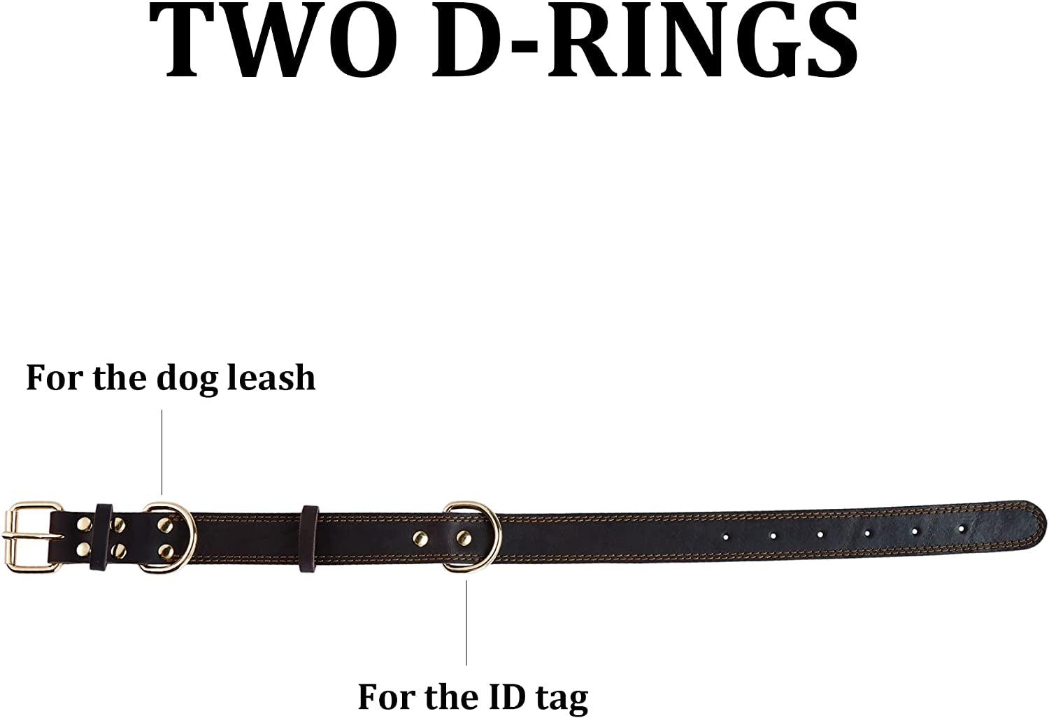 Leather Dog Collar Genuine Brown for Medium Dogs（M:1" Wide 15.2-19.2" Neck）