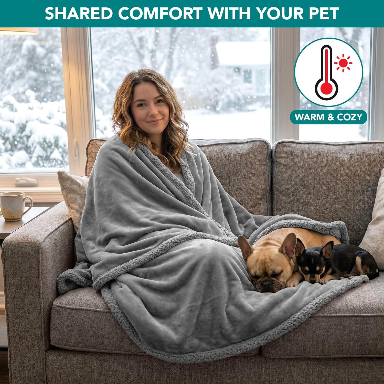 Waterproof Dog Blanket for Large Dog Pet, 90X90 Queen, Light Grey