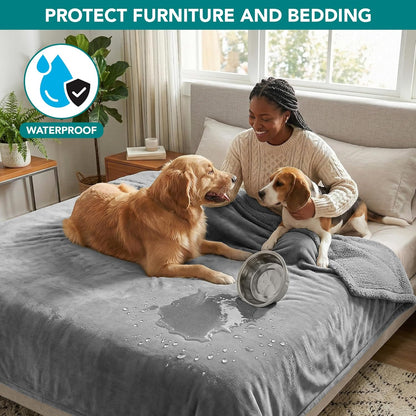 Waterproof Dog Blanket for Large Dog Pet, 90X90 Queen, Light Grey